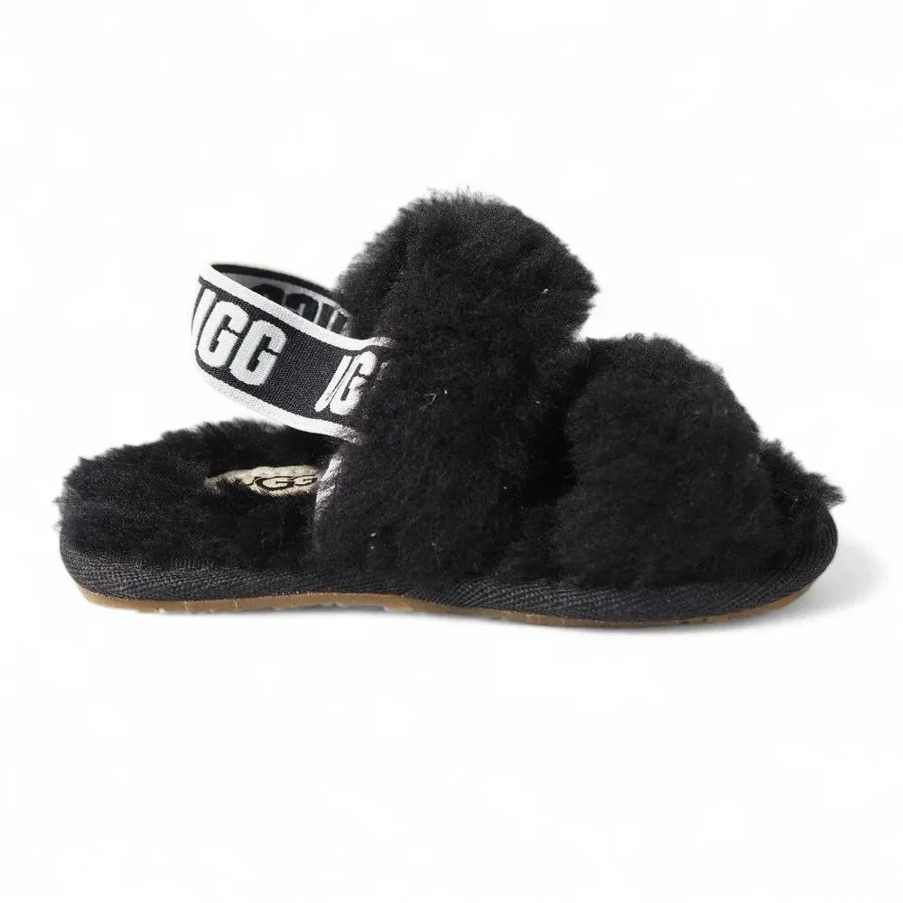 UGG Oh‎ Fluff Yeah Slingback Slide Sandals Black 1116636T Toddler 6